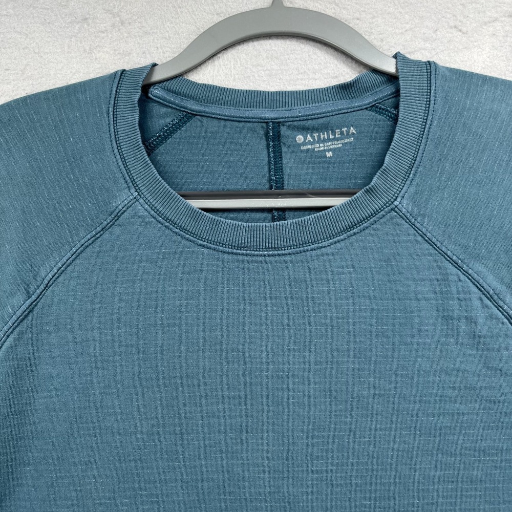 Athleta Sweatshirt Women M Teal Blue Raglan Crew Neck Slub Knit Pullover Sweater - Picture 2 of 12